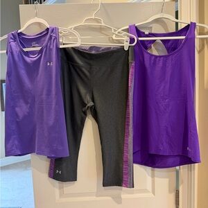 Under Armour Purple Tank Tops with Grey Capri Leggings